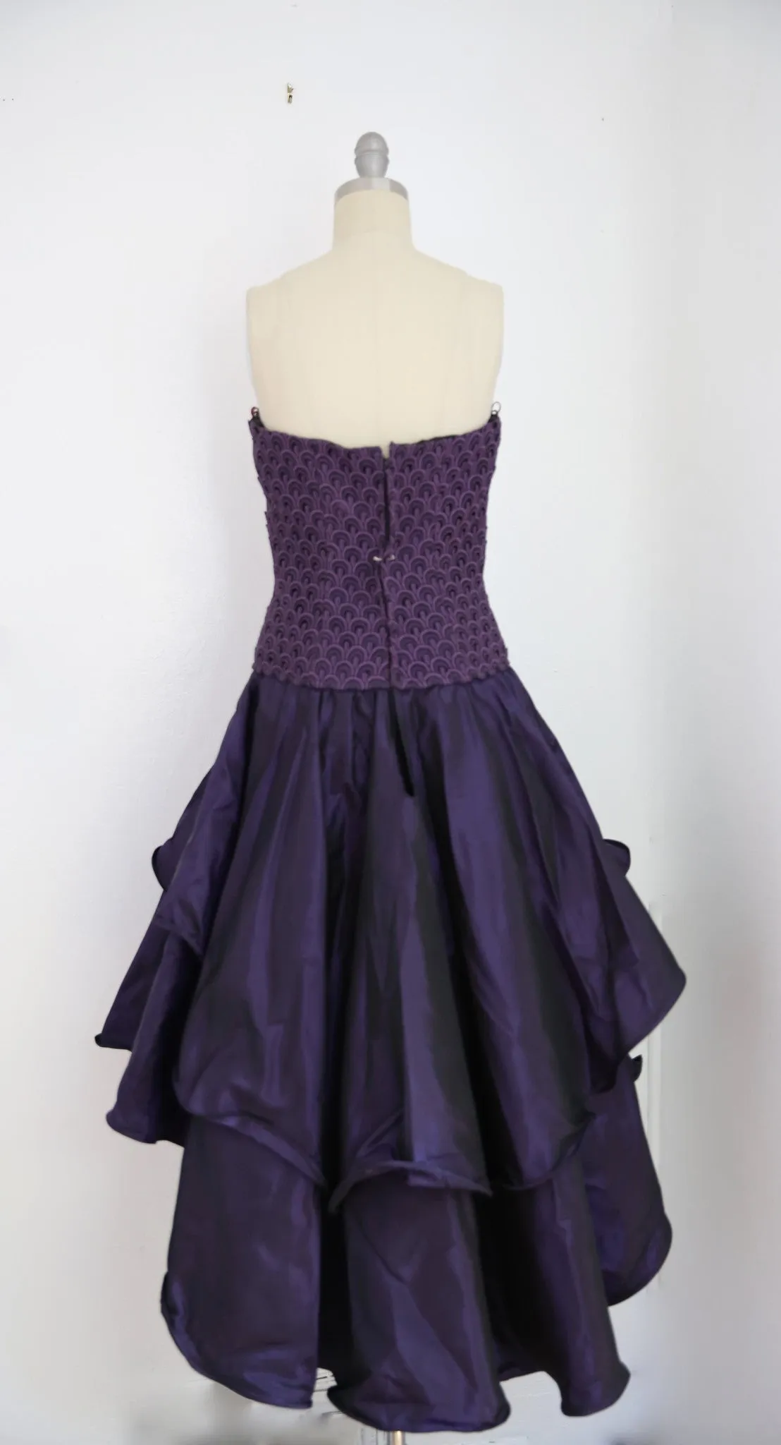 Vintage 1980s Andrea Odicini Couture Purple Taffeta Evening Dress