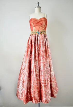 Vintage 1980s Eugene Alexzander Orange Beaded Ball Gown