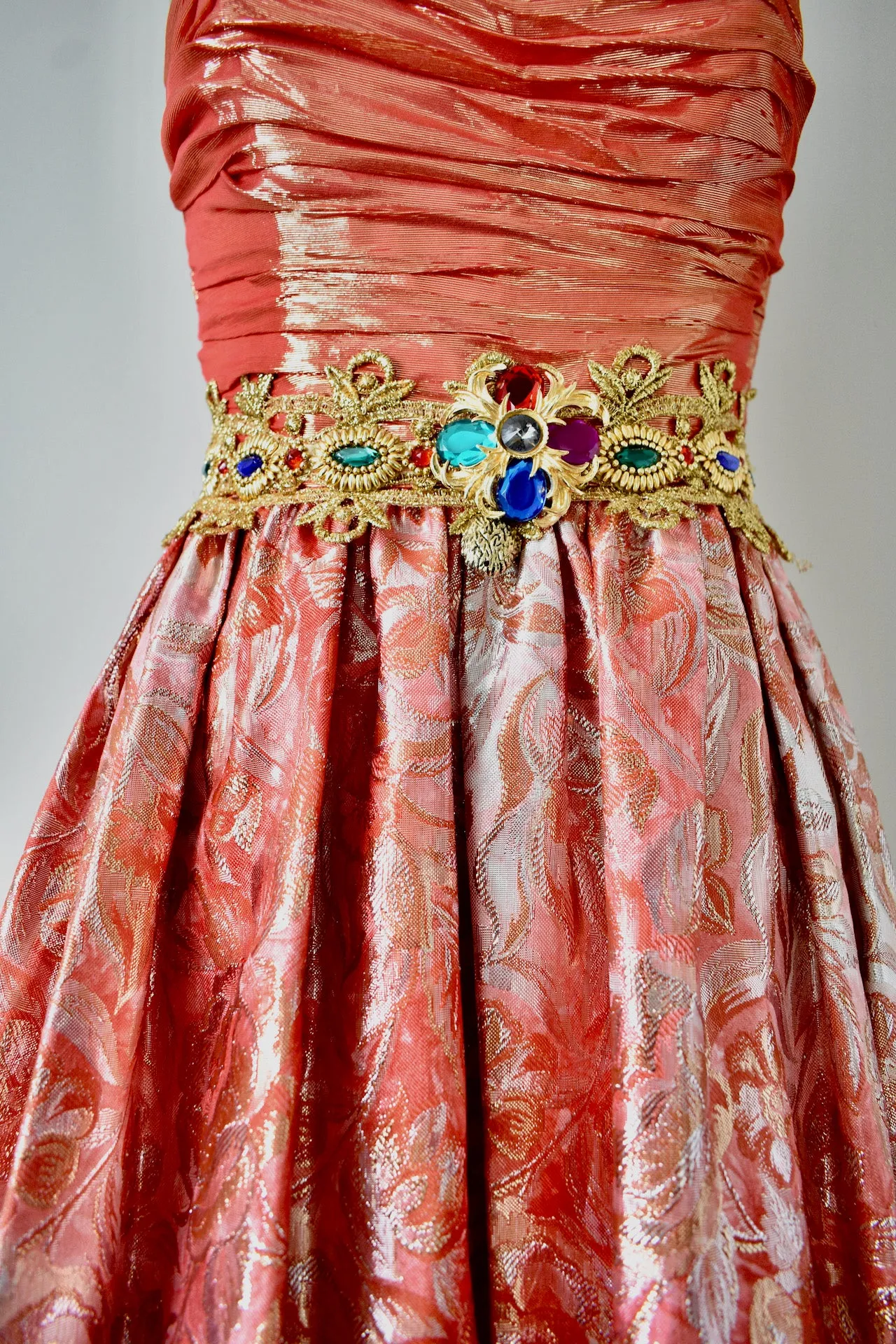 Vintage 1980s Eugene Alexzander Orange Beaded Ball Gown