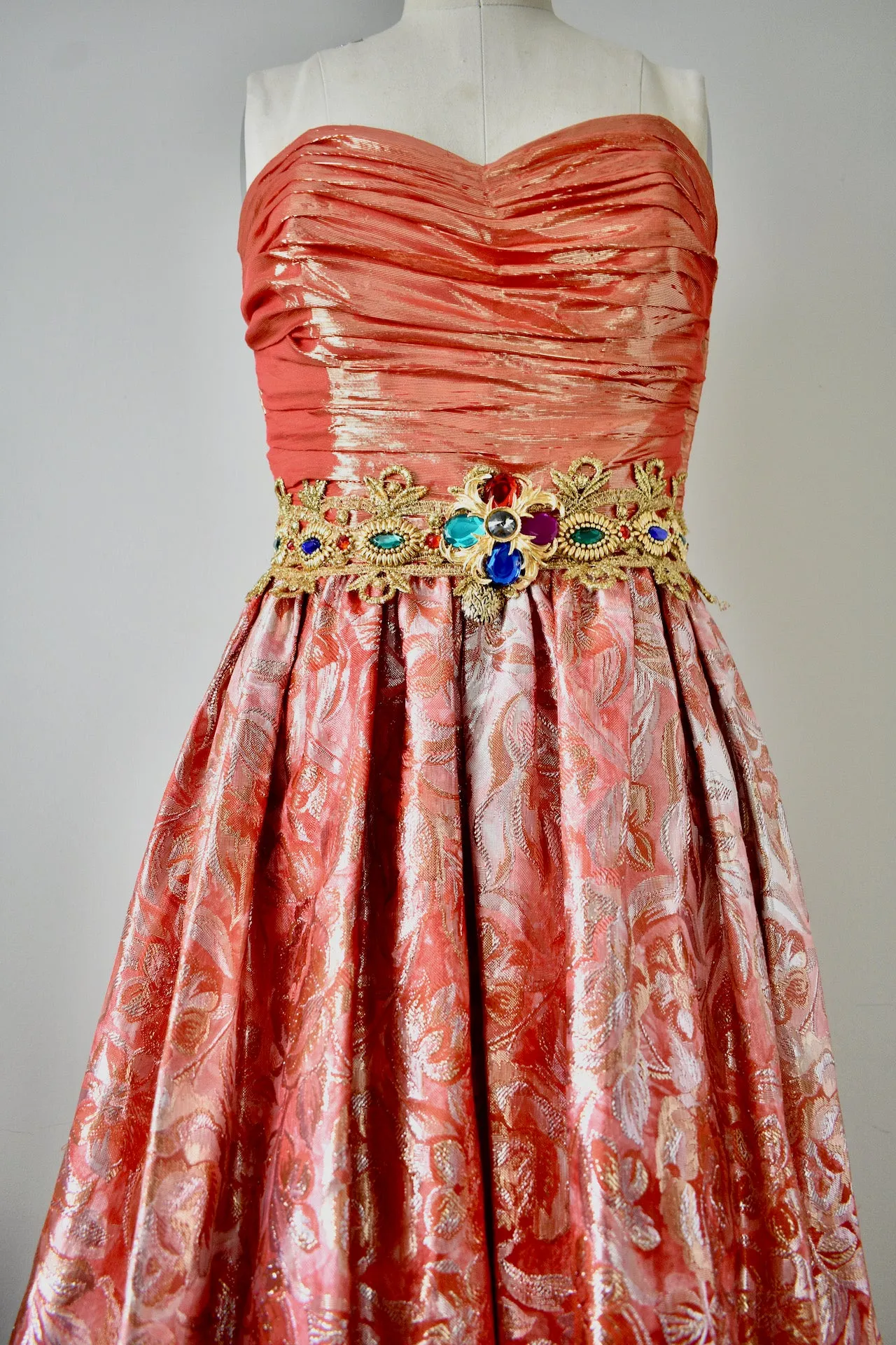 Vintage 1980s Eugene Alexzander Orange Beaded Ball Gown