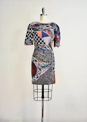 Vintage 1990 Multicolor Silk Beaded Dress