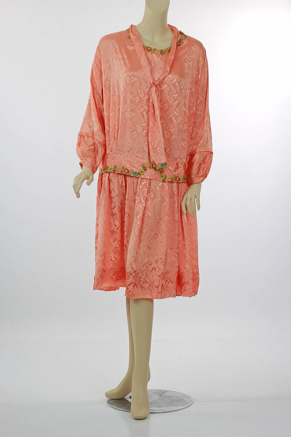 Vintage 20s Deco Flapper embroidered Gatsby party dress drop waist