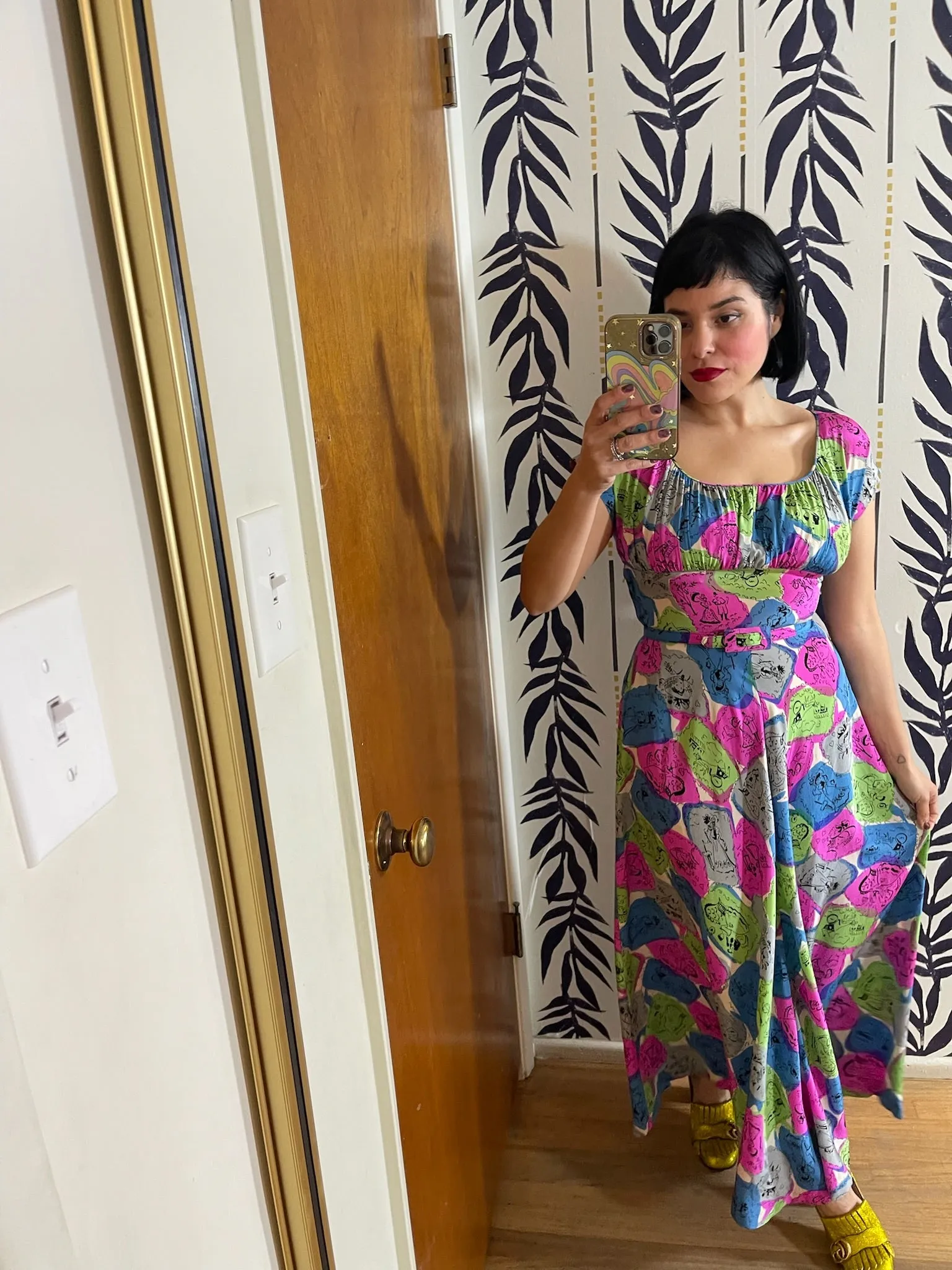 Vintage 40s Novelty Couple's Print Dress - Best Fits Size XXS-XS