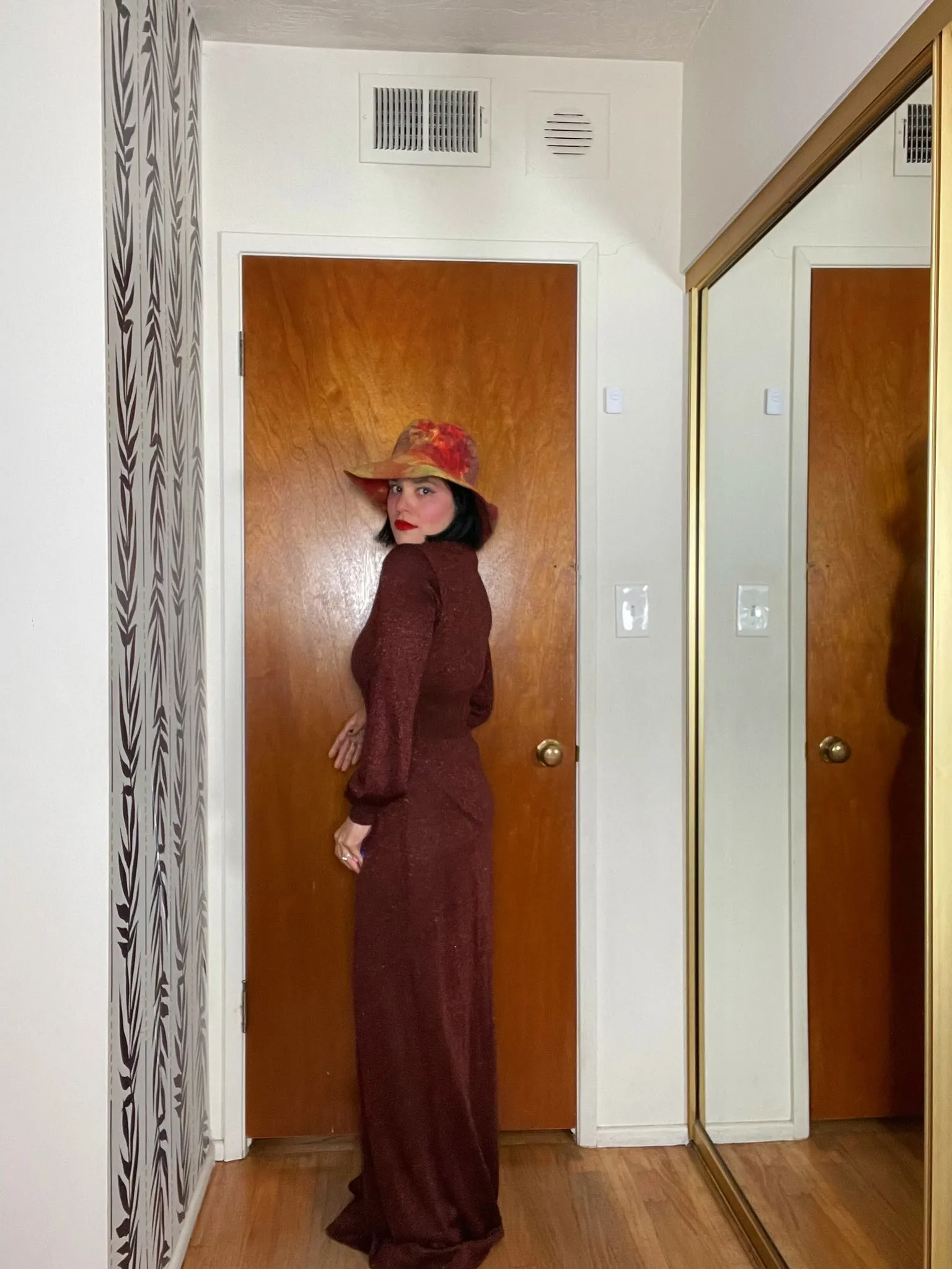 Vintage 60s 70s "Ruffians" Burgundy Glitter Knit Maxi Dress - Best Fits Size XS-L