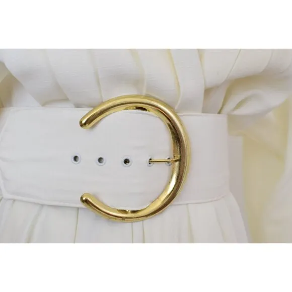 Vintage 80s Belted Beige Acetate/Rayon Pleated Dress by Sarah Taylor