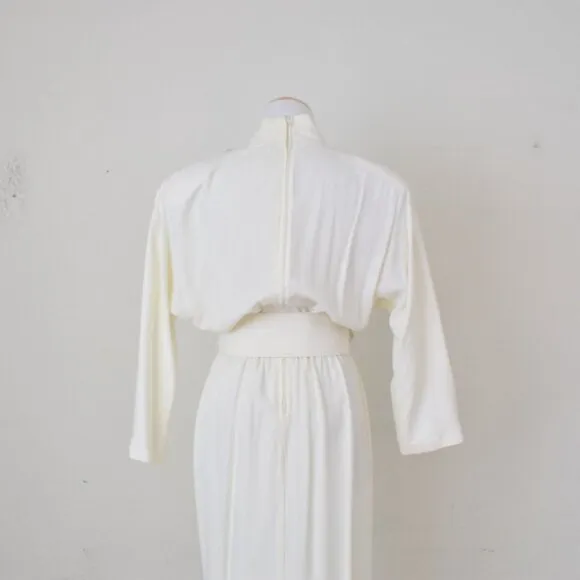 Vintage 80s Belted Beige Acetate/Rayon Pleated Dress by Sarah Taylor