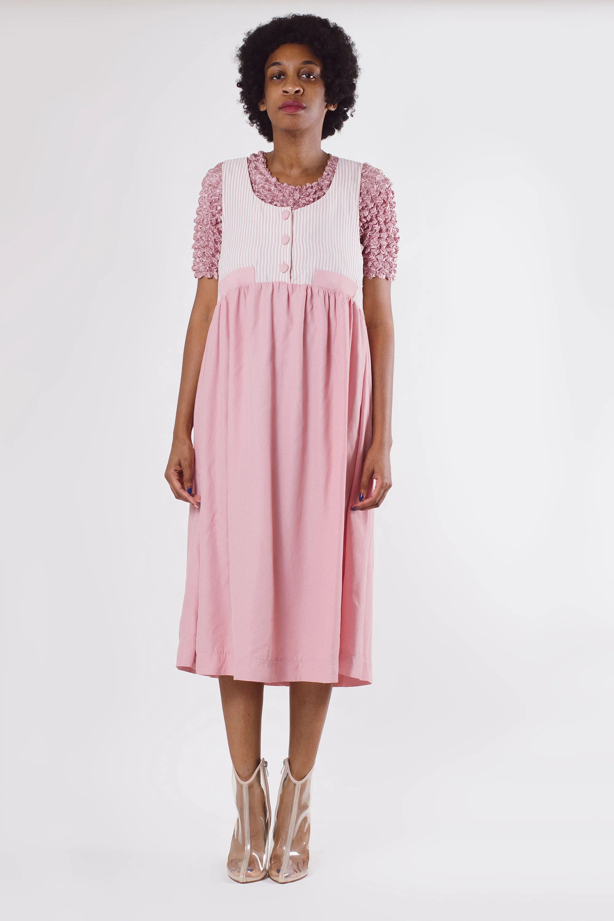 Vintage 80's Pink Empire Waist Midi Dress