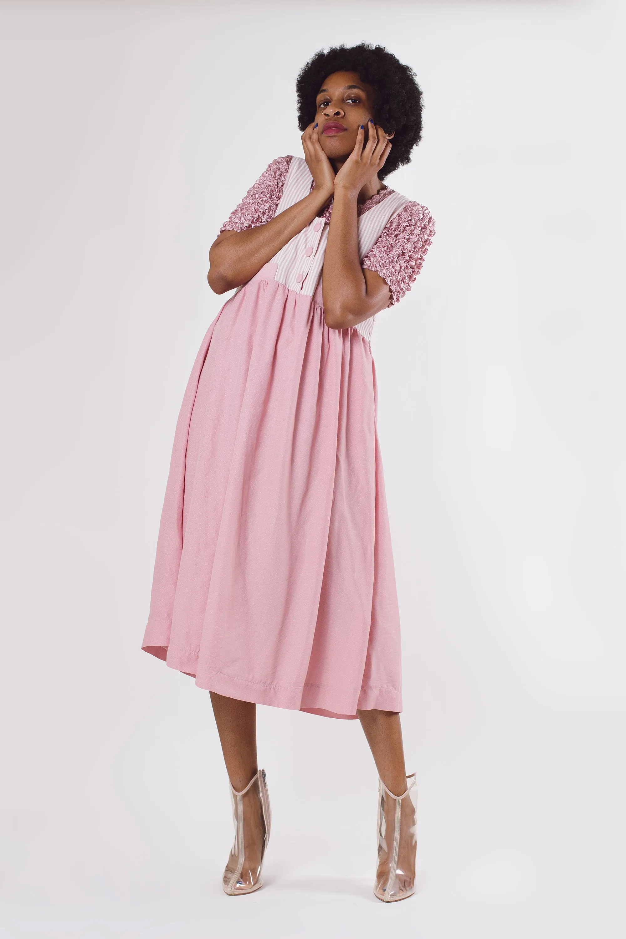 Vintage 80's Pink Empire Waist Midi Dress
