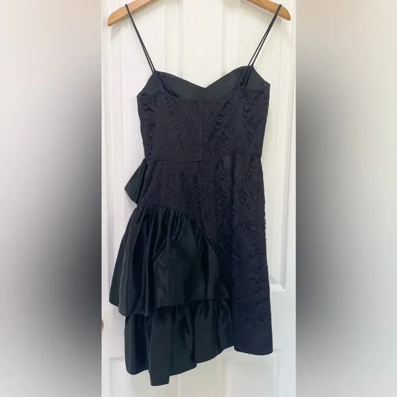 Vintage 80s/90s Spaghetti Strap Dance Prom Dress Black w/Burgundy Lace Size 5-6