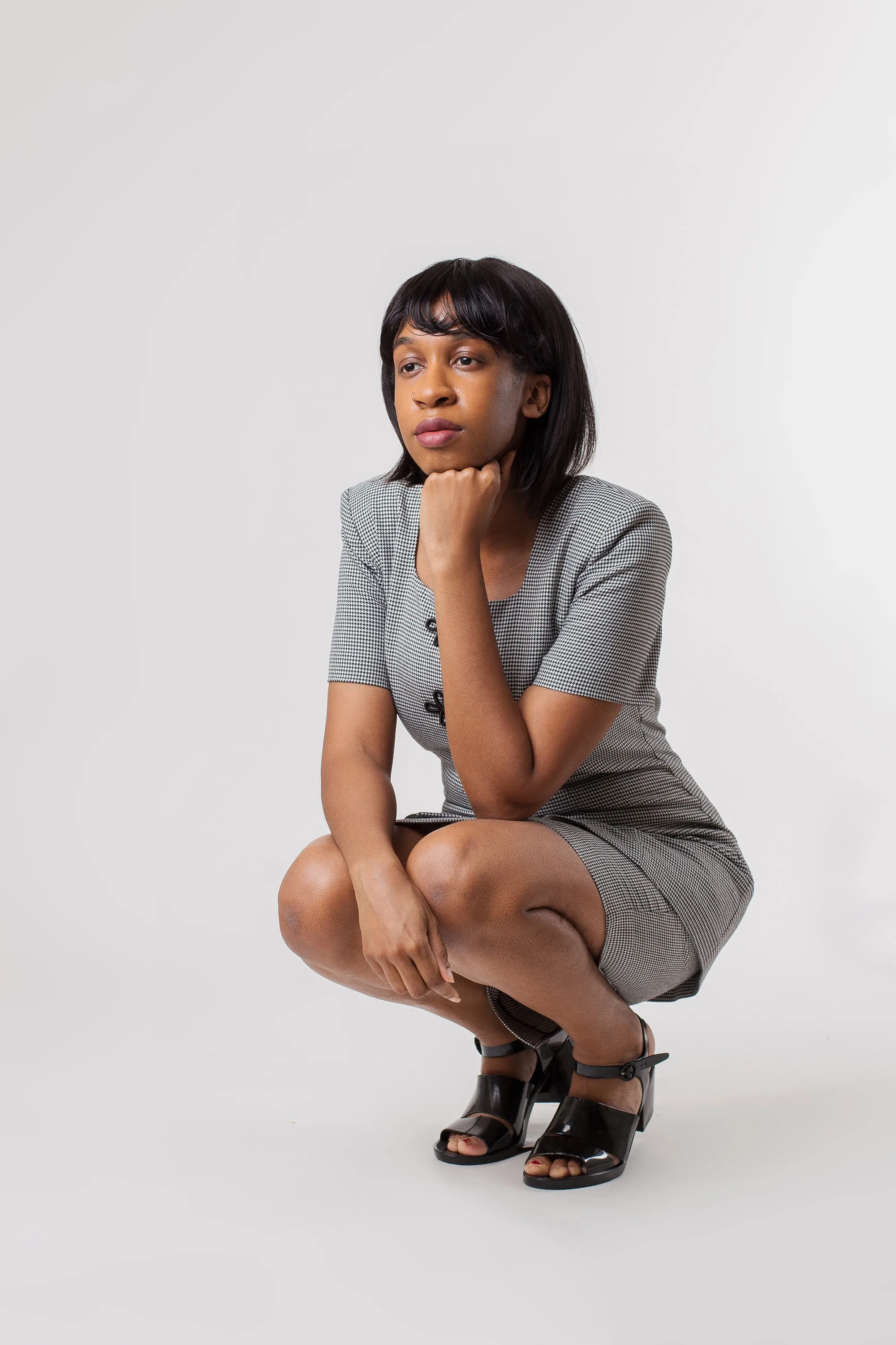 Vintage 90's Black Checkered Dress | S