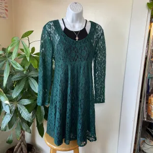Vintage 90s Dress By Choice forest green sheer lace babydoll dress // Size 3 (HT2342)