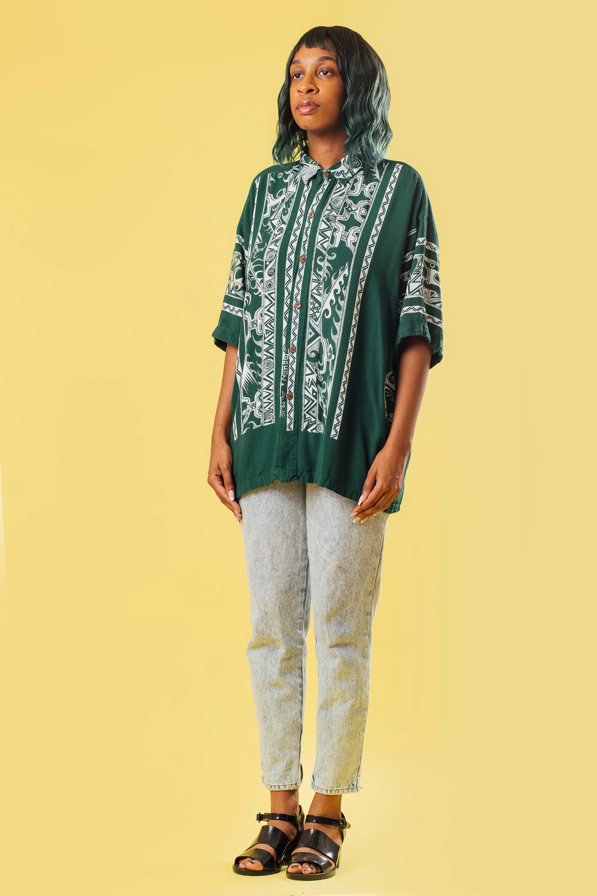 Vintage 90's Green Hawaiian Shirt | L