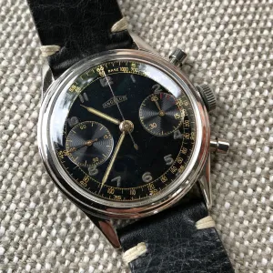 Vintage Angelus Stainless Steel Manual 38mm Cal. 215 Chronograph Black Wristwatch