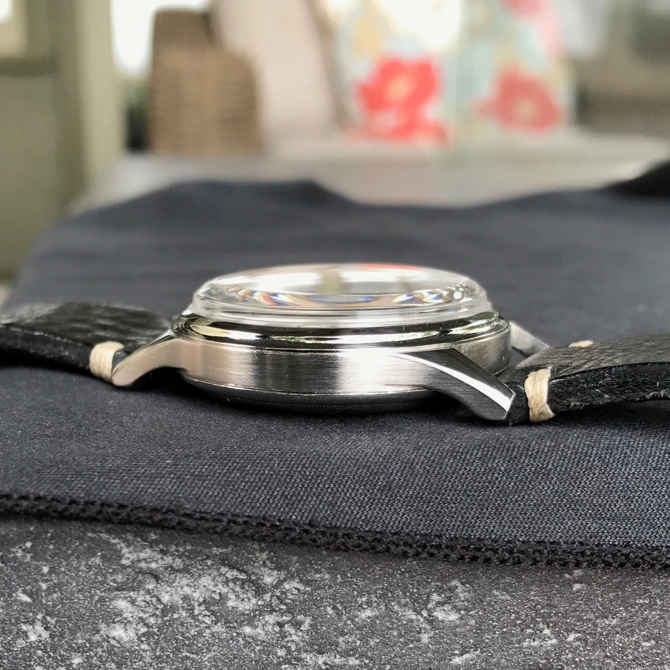 Vintage Angelus Stainless Steel Manual 38mm Cal. 215 Chronograph Black Wristwatch