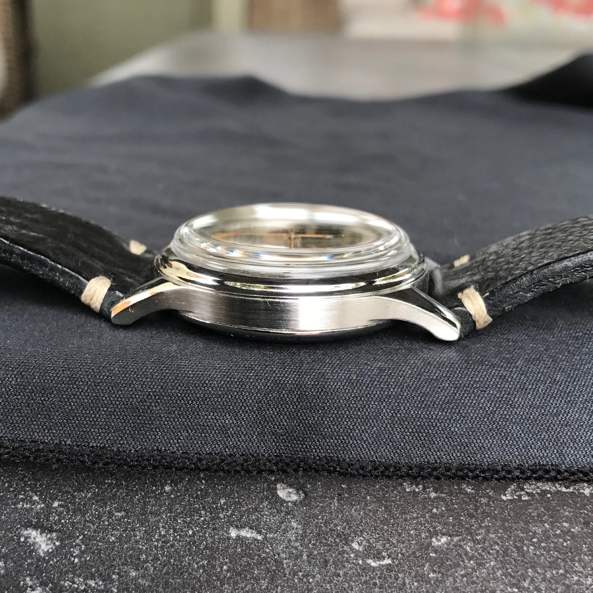 Vintage Angelus Stainless Steel Manual 38mm Cal. 215 Chronograph Black Wristwatch