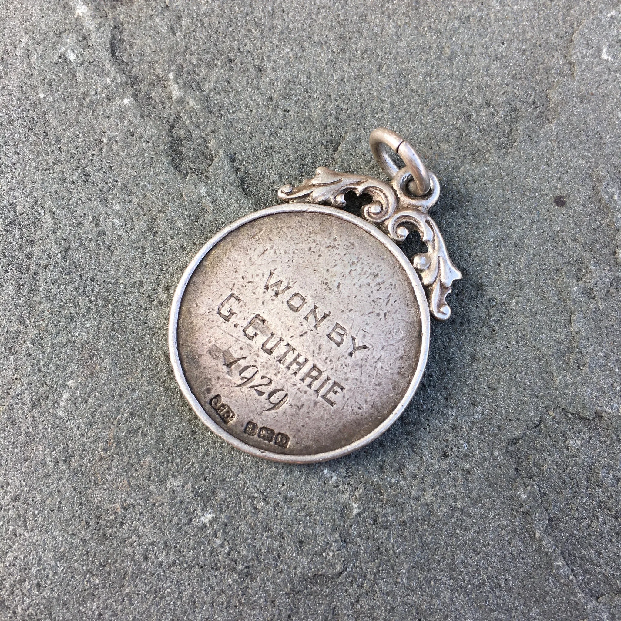 Vintage Antique Sterling Silver Fishing Pendant Award Circa Early 1900's