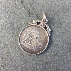 Vintage Antique Sterling Silver Fishing Pendant Award Circa Early 1900's