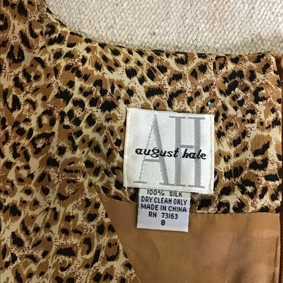 Vintage August Hale Women Leopard Print Dress 100% Silk Sheath Dress  Sz.8 EUC