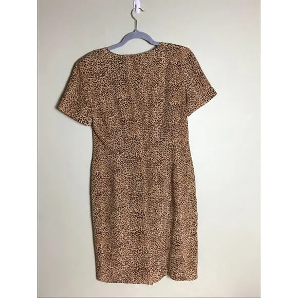 Vintage August Hale Women Leopard Print Dress 100% Silk Sheath Dress  Sz.8 EUC