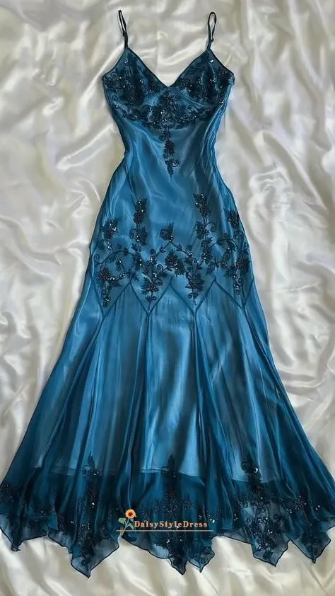 Vintage Blue and Black Prom Dress