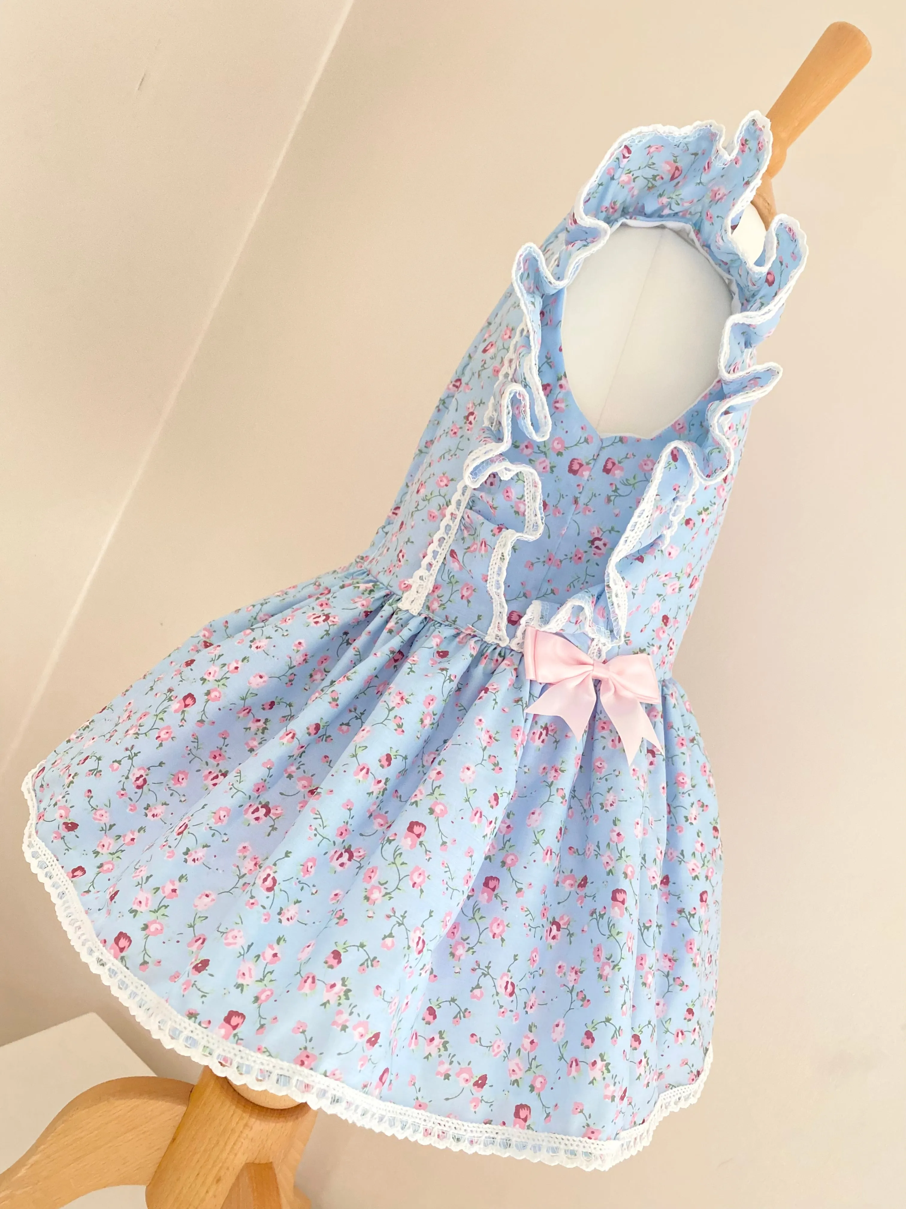 Vintage Blue ditsy print  Drop Waist Dress