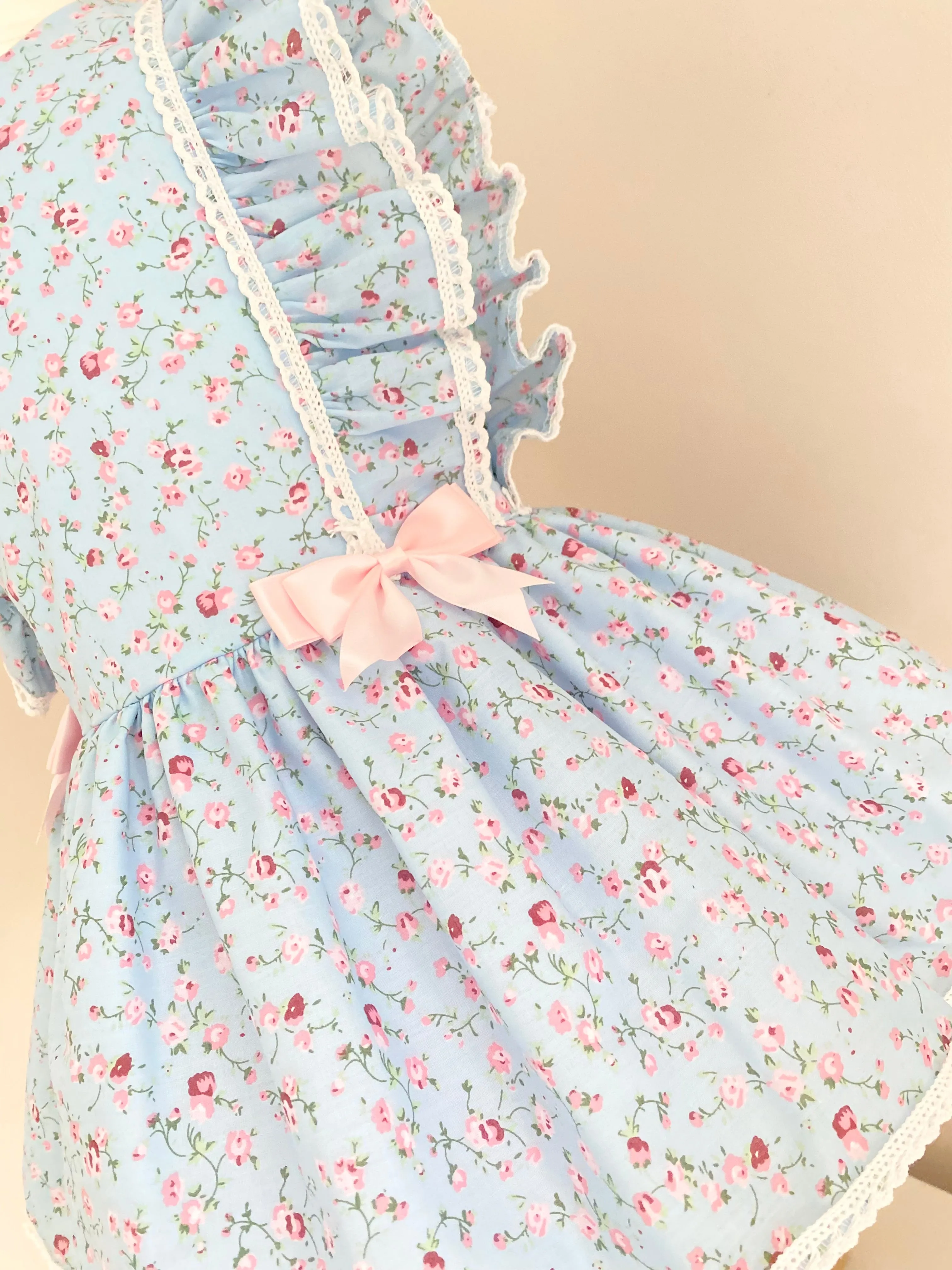 Vintage Blue ditsy print  Drop Waist Dress