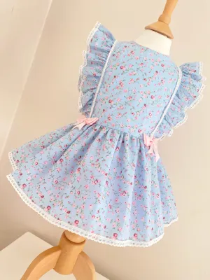 Vintage Blue ditsy print  Drop Waist Dress