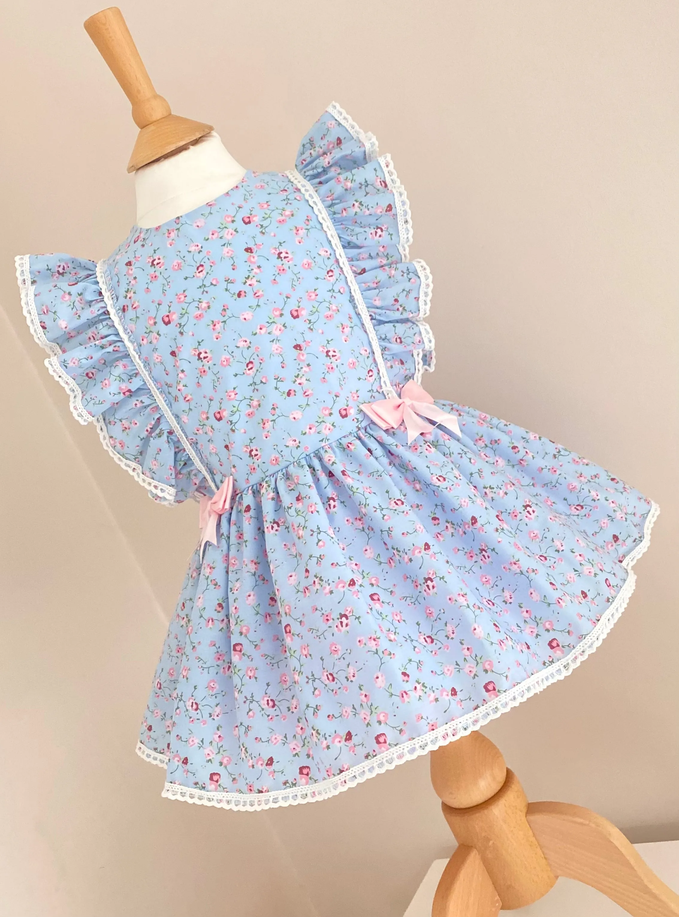 Vintage Blue ditsy print  Drop Waist Dress