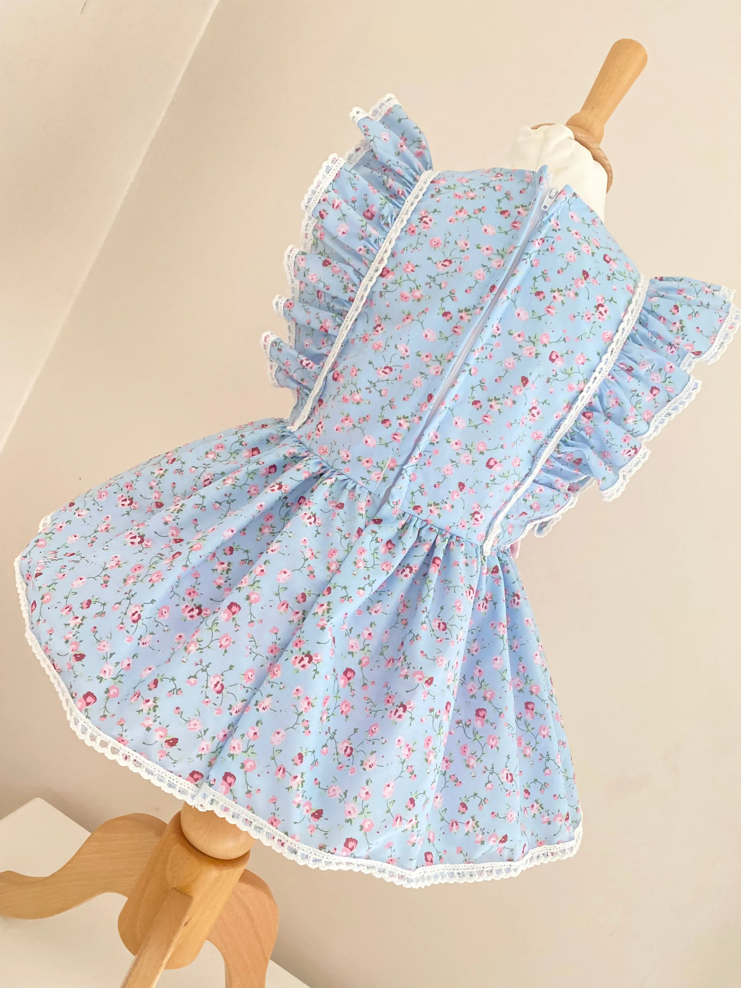 Vintage Blue ditsy print  Drop Waist Dress