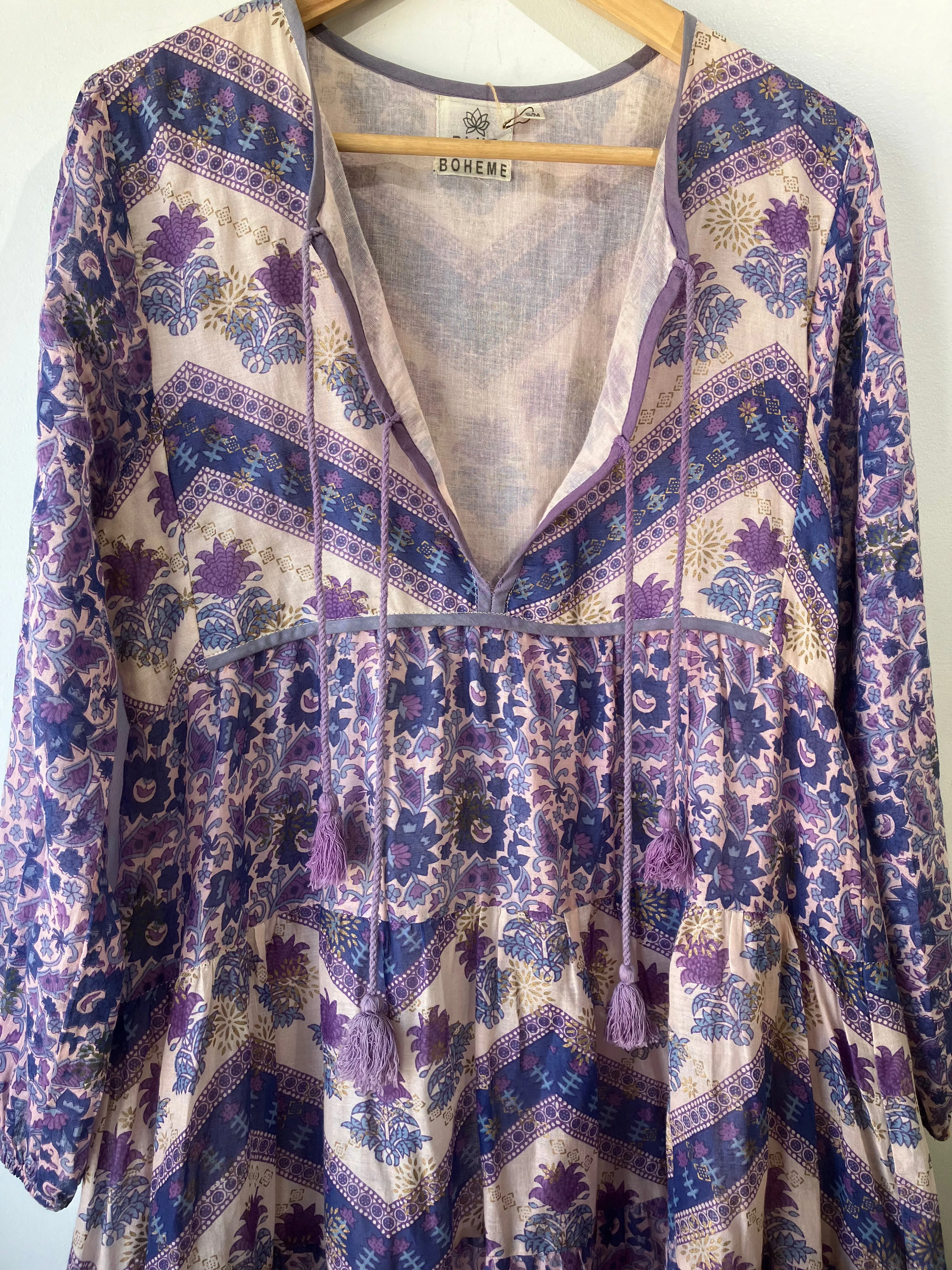 Vintage Boheme Periwinkle Block Printed Dress