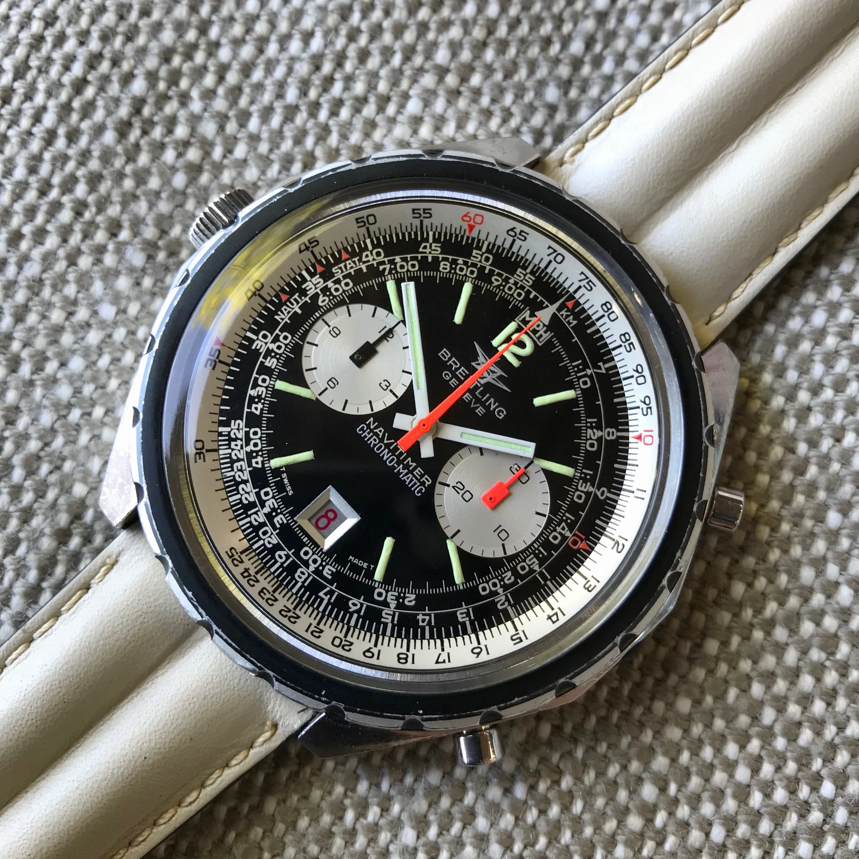 Vintage Breitling Navitimer Chrono-Matic 1806 Stainless Steel Automatic Chronograph Watch 1969 Box & Papers