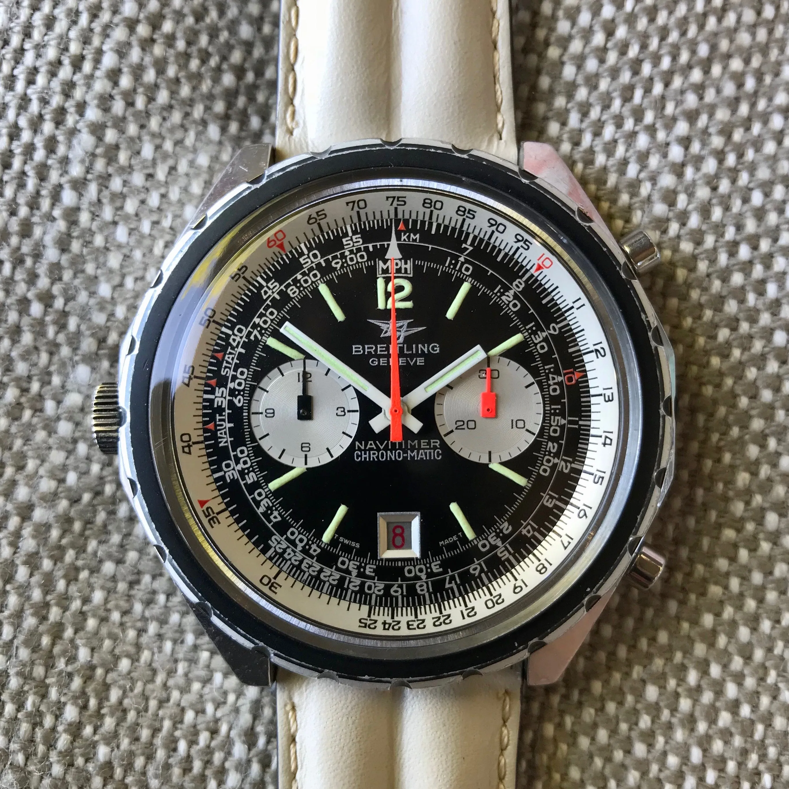 Vintage Breitling Navitimer Chrono-Matic 1806 Stainless Steel Automatic Chronograph Watch 1969 Box & Papers