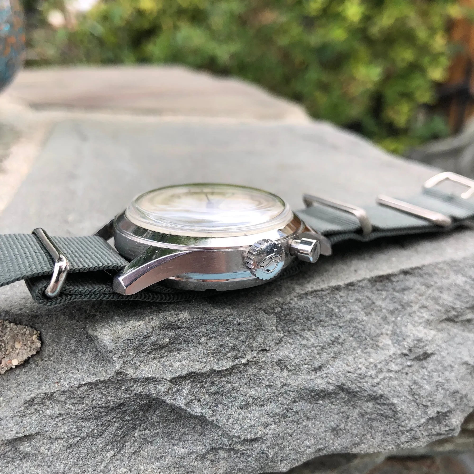 Vintage Breitling Single Button Canadian DND Steel Chronograph Valjoux 23 Wristwatch Circa 1960's