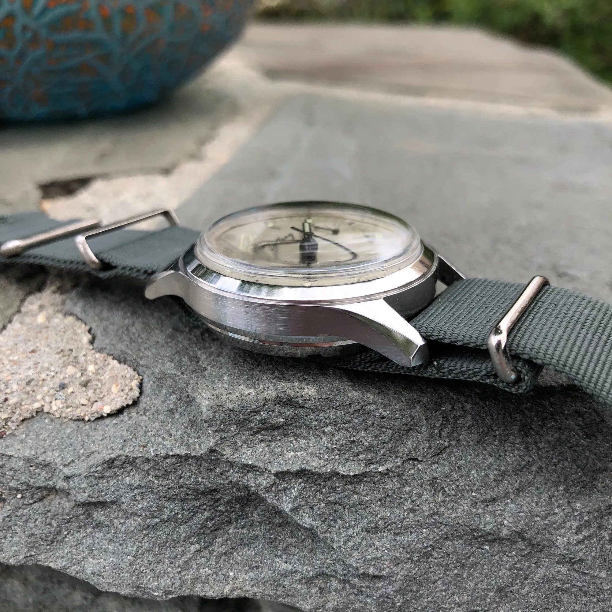 Vintage Breitling Single Button Canadian DND Steel Chronograph Valjoux 23 Wristwatch Circa 1960's