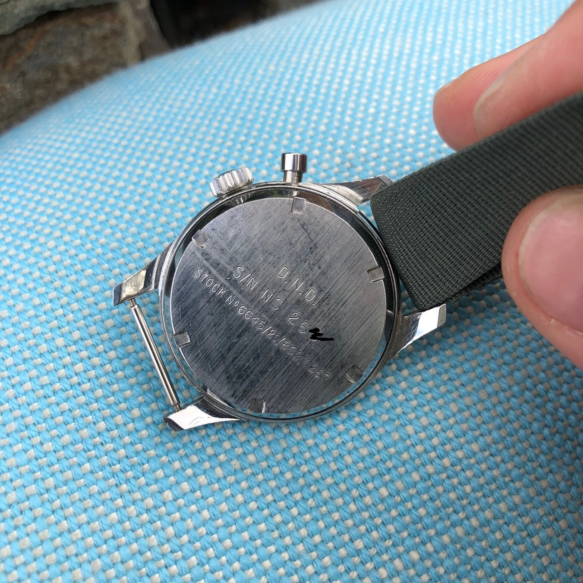 Vintage Breitling Single Button Canadian DND Steel Chronograph Valjoux 23 Wristwatch Circa 1960's