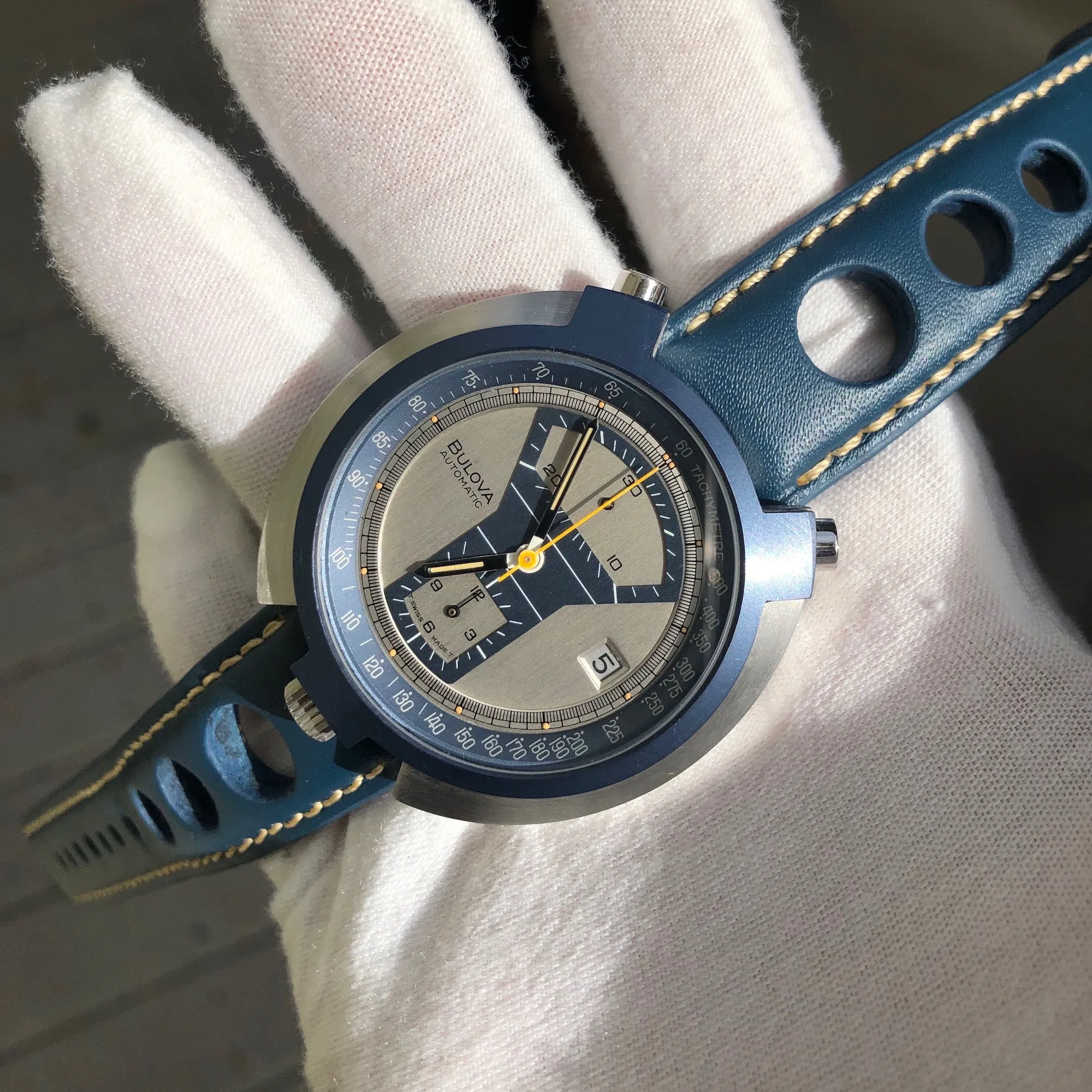 Vintage Bulova Parking Meter Bullhead Chronograph Automatic Wristwatch Box Papers