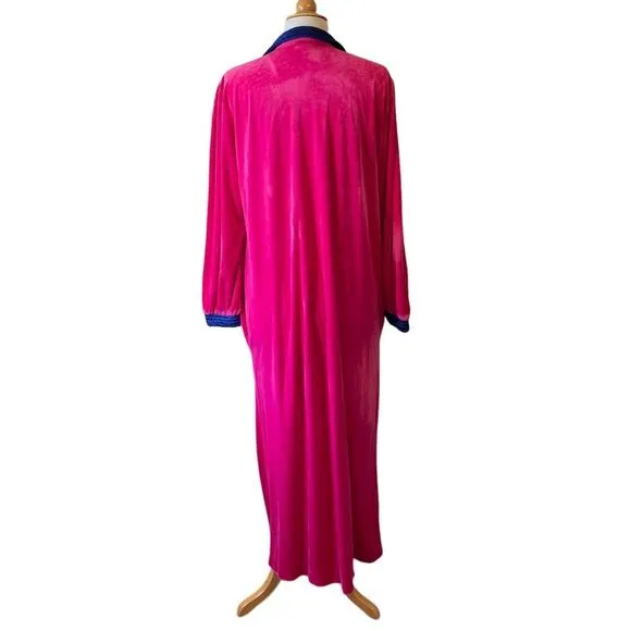 Vintage Christian Dior Pink &amp; Blue 1970s Loungewear House Dress Robe - Large