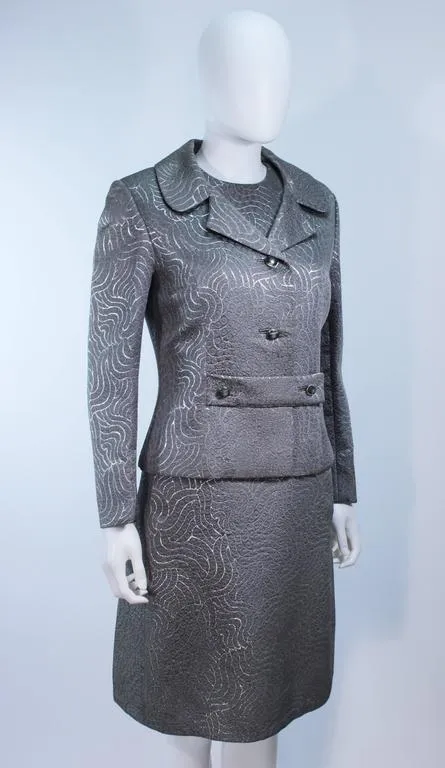 VINTAGE Circa 1960s Silver Dress and Coat Ensemble Size 10