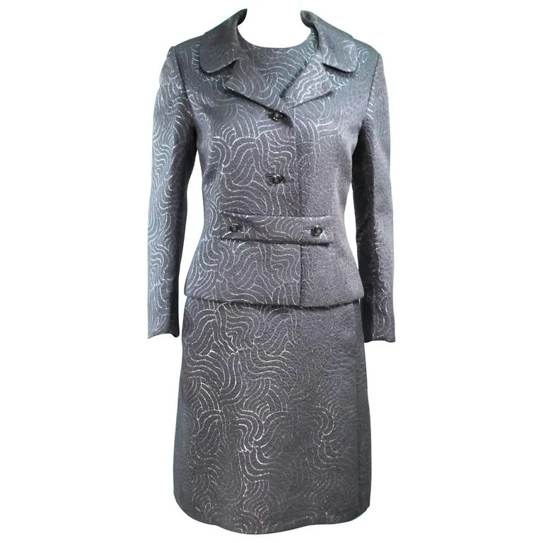 VINTAGE Circa 1960s Silver Dress and Coat Ensemble Size 10
