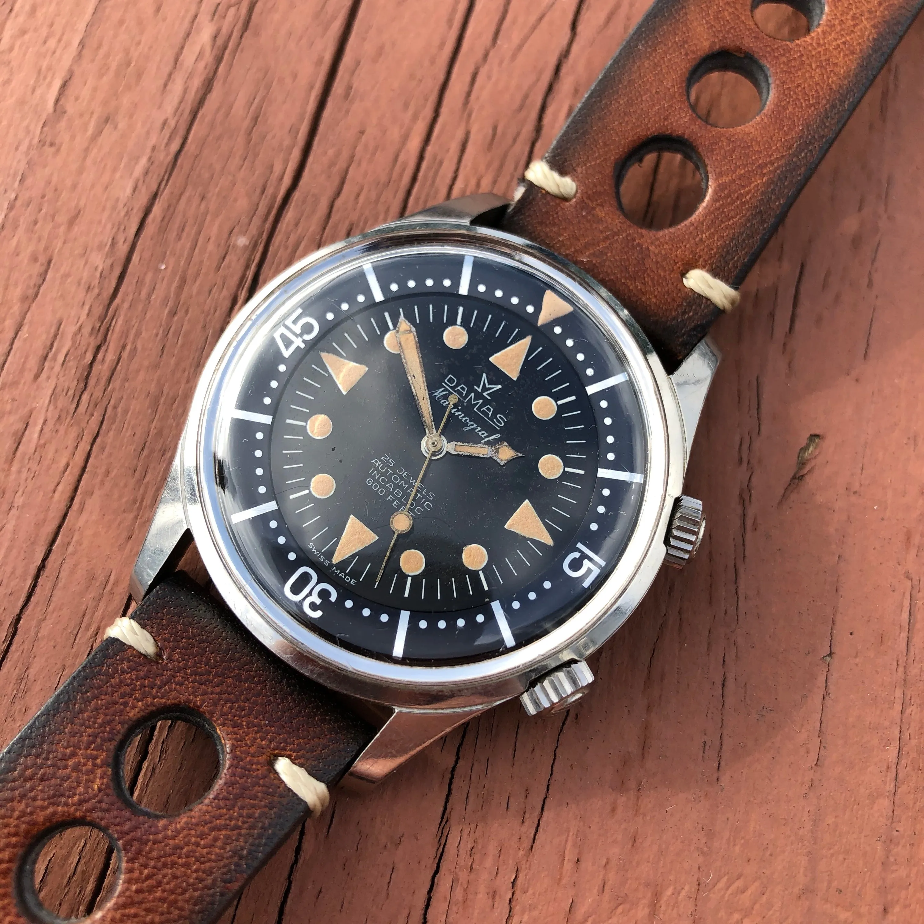 Vintage Damas Marinograf 3753 Automatic Steel Super Compressor Divers Wristwatch