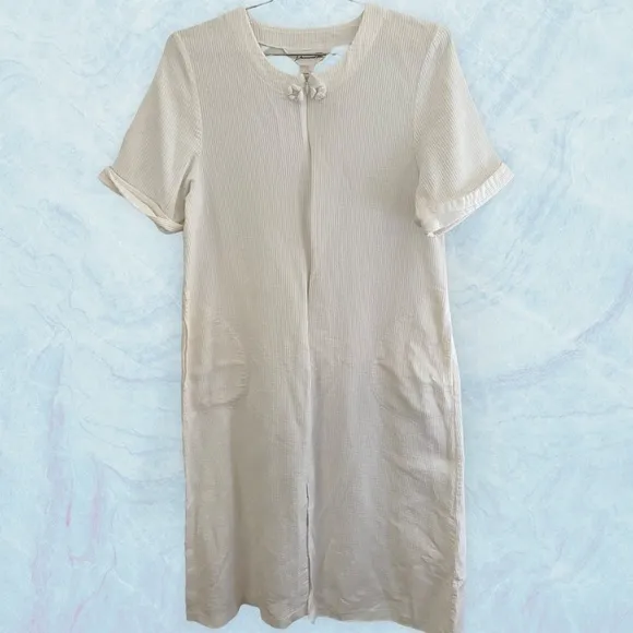 Vintage Diamond Tea White Ribbed Cotton House Dress Robe Hostess Size Me…