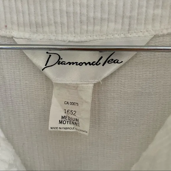 Vintage Diamond Tea White Ribbed Cotton House Dress Robe Hostess Size Me…