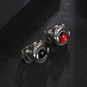 Vintage Double Snake Men's Ring with Zircon Mosaic in Titanium Steel | Retro Men's Jewelry