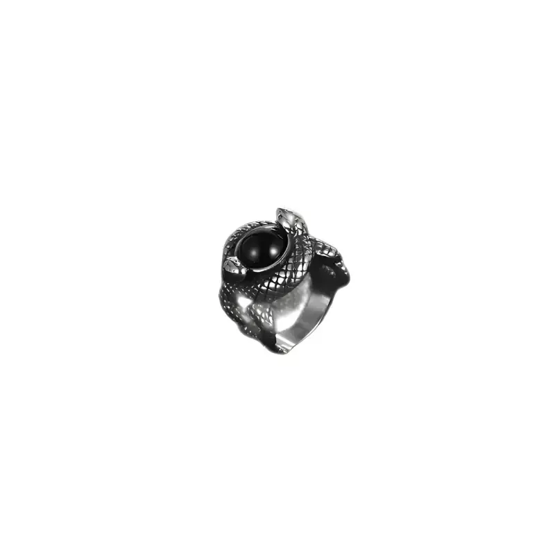 Vintage Double Snake Men's Ring with Zircon Mosaic in Titanium Steel | Retro Men's Jewelry