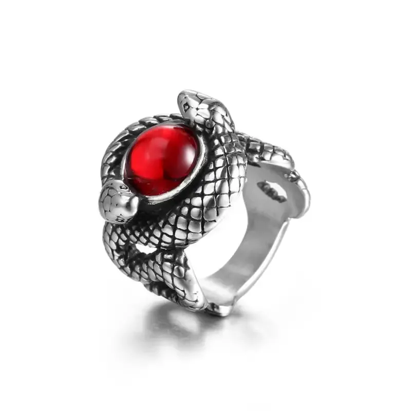 Vintage Double Snake Men's Ring with Zircon Mosaic in Titanium Steel | Retro Men's Jewelry