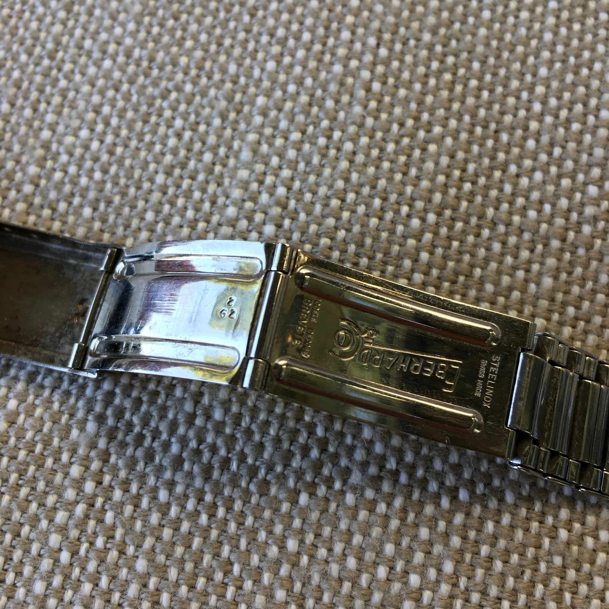 Vintage Eberhard & Co. Contograf Steel Chronograph Gilt Roulette Date Wristwatch