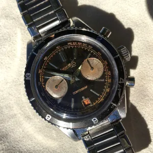 Vintage Eberhard & Co. Contograf Steel Chronograph Gilt Roulette Date Wristwatch
