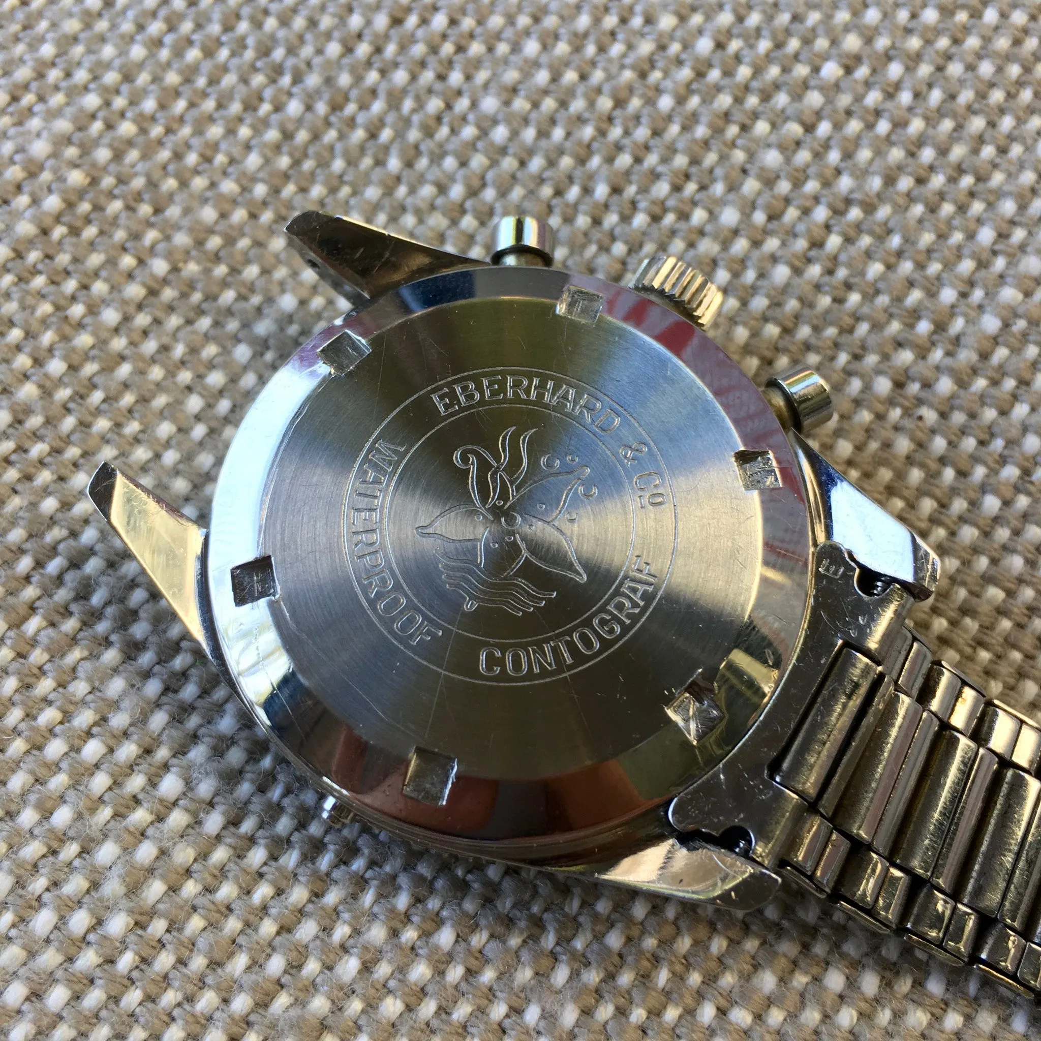 Vintage Eberhard & Co. Contograf Steel Chronograph Gilt Roulette Date Wristwatch