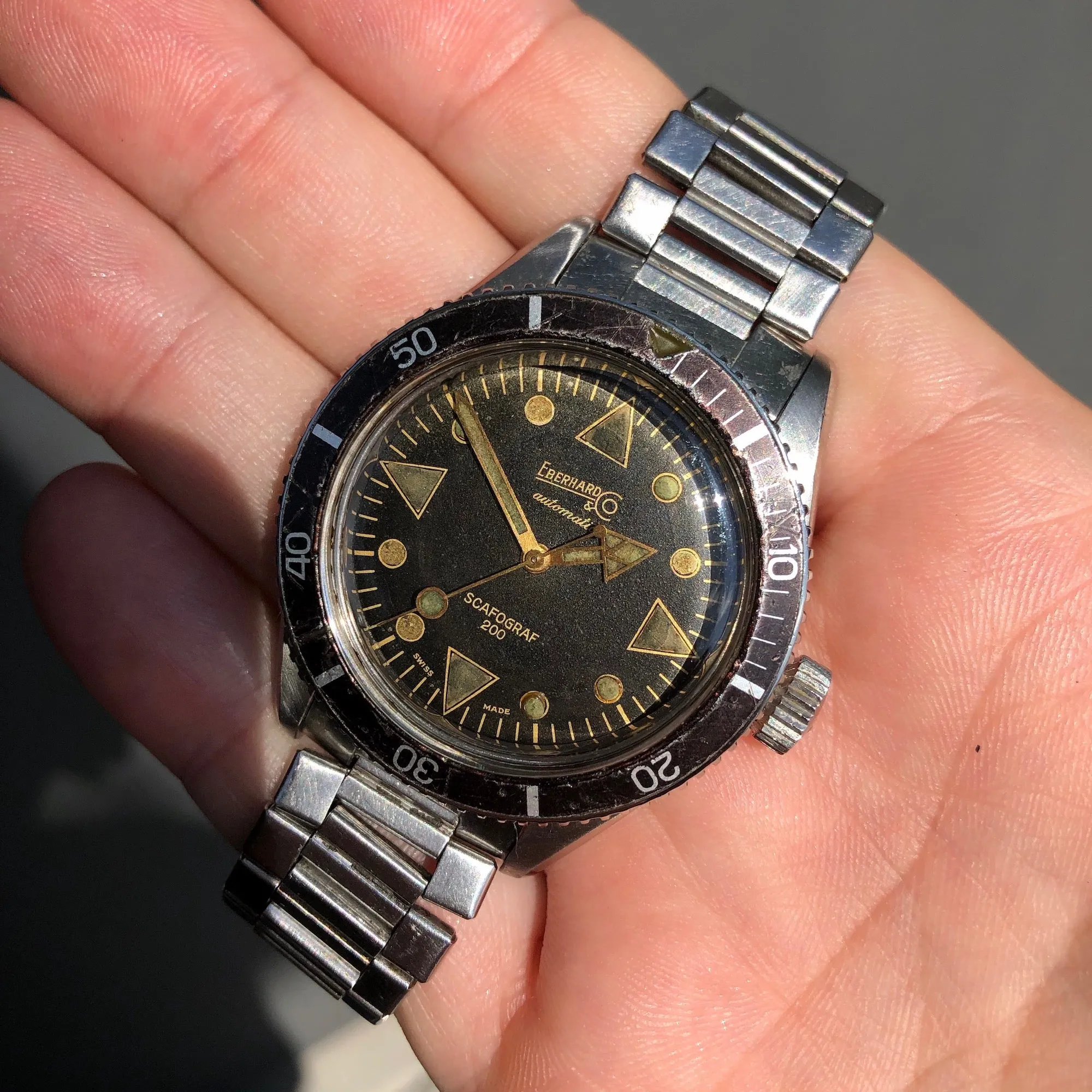 Vintage Eberhard & Co. Scafograf 200 Stainless Steel 11536 Automatic Divers Wristwatch