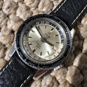 Vintage Enicar Sherpa Guide 600 Silver GMT Automatic Steel Wristwatch 48mm